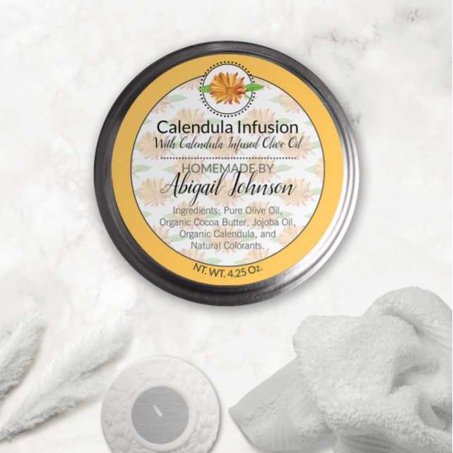 Calendula Wildblume Handmade Artisan Geschenketike Runder Aufkleber (Von Creator hochgeladen)