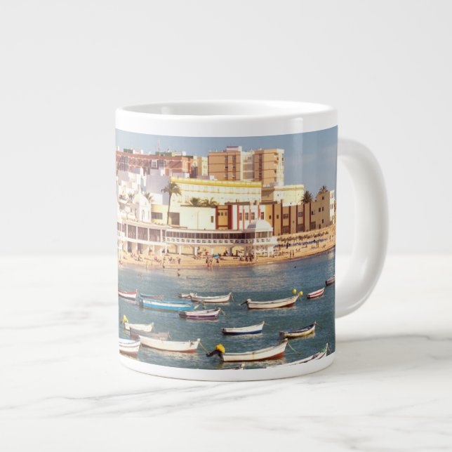 Caleta Strand in Cadiz, Andalusien, Spanien Jumbo-Tasse (Vorderseite Rechts)
