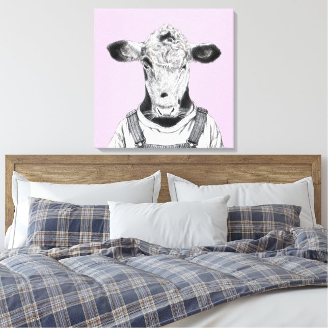 Calf in Dungaree (Ume) Leinwanddruck (Insitu (Schlafzimmer))