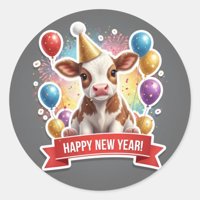 Calf New Year Party Sticker (Vorderseite)
