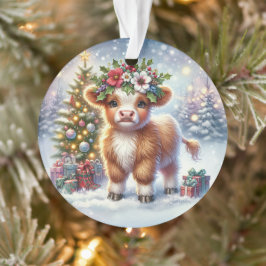 Calf with Holly Crown & Tree Glow Ornament