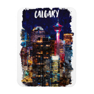 Calgary Alberta Skyline bei Nacht Magnet