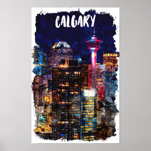 Calgary Alberta Skyline bei Nacht Poster (Vorne)