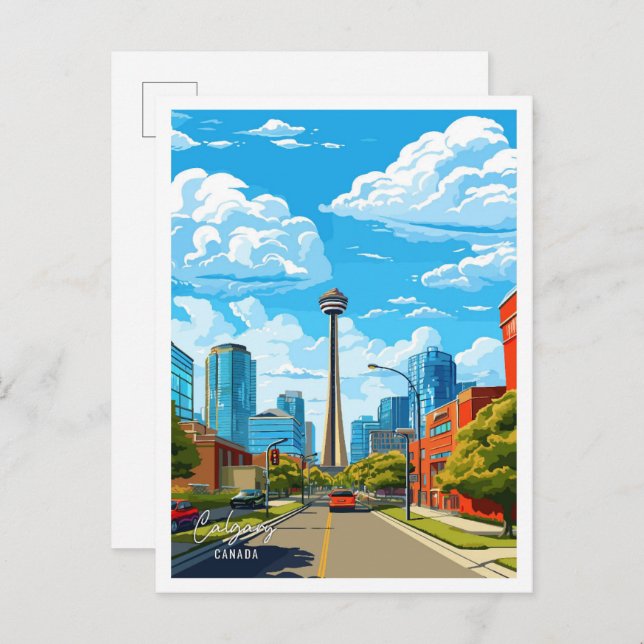 Calgary Canada Art Vintage Travel Illustration Postkarte (Vorne/Hinten)
