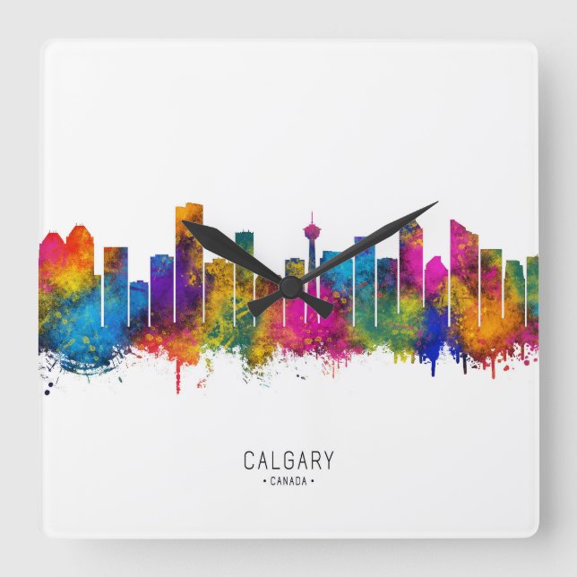 Calgary Canada Skyline Quadratische Wanduhr (Vorderseite)