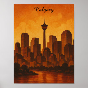 Calgary Canada Vintage Travel CItyscape Poster