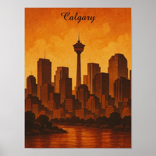 Calgary Canada Vintage Travel CItyscape Poster (Vorne)