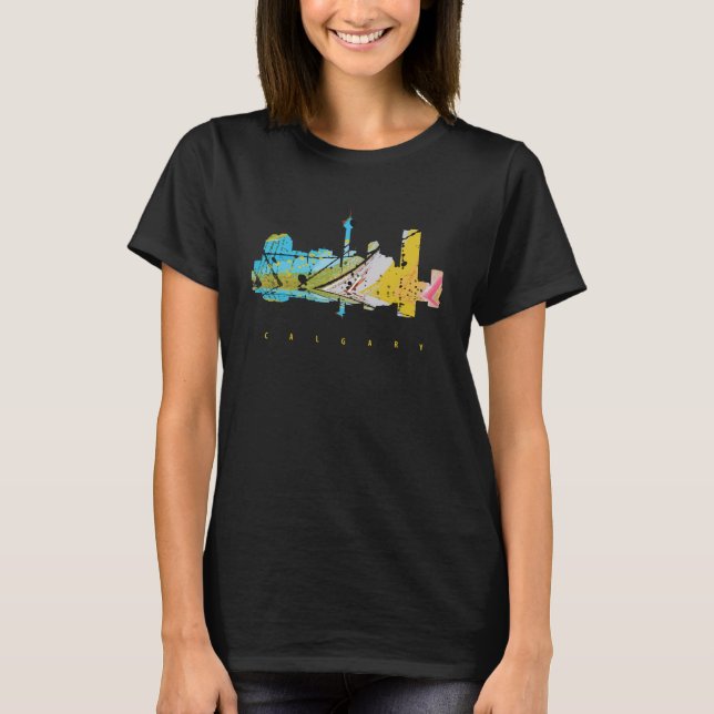 Calgary, farbenfrohe Silhouette T-Shirt (Vorderseite)