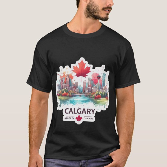 Calgary Kanada Skyline Kunst T-Shirt (Vorderseite)
