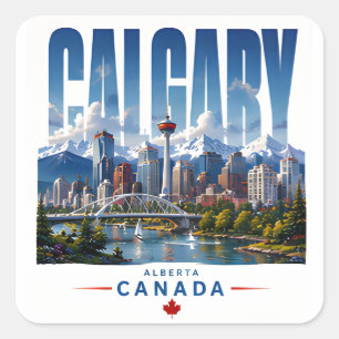 🏔 Calgary moderner Stadtstil im Gebirgsstil 🏔 Quadratischer Aufkleber