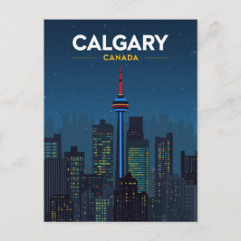 Calgary Tower Skyline Retro Nacht Postkarte