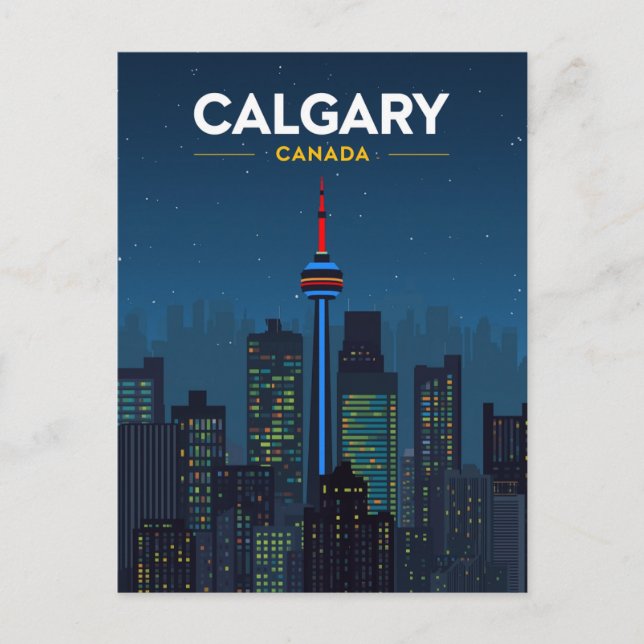 Calgary Tower Skyline Retro Nacht Postkarte (Vorderseite)