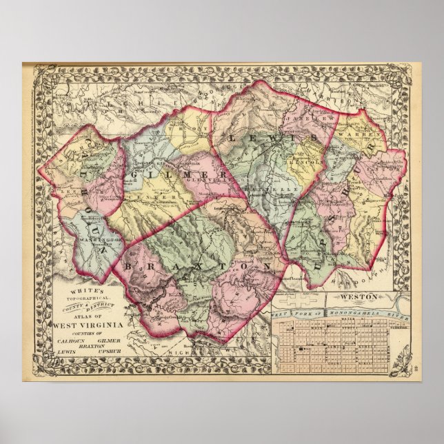 Calhoun, Gilmer, Braxton, Lewis, Upshur-Landkreis Poster (Vorne)
