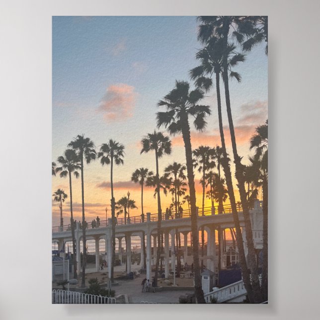 Cali am Meer. Blue Orange Yellow Sunset Beach Poster (Vorne)
