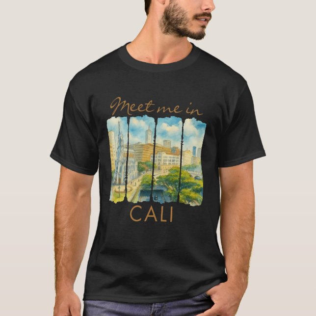 Cali Colombia Traveling Brushstroke Meet Me In Cal T-Shirt (Vorderseite)