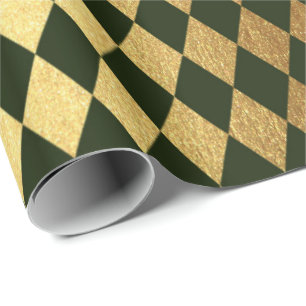Cali Green Gold Geometry Schachbrett Diamond Cut Geschenkpapier