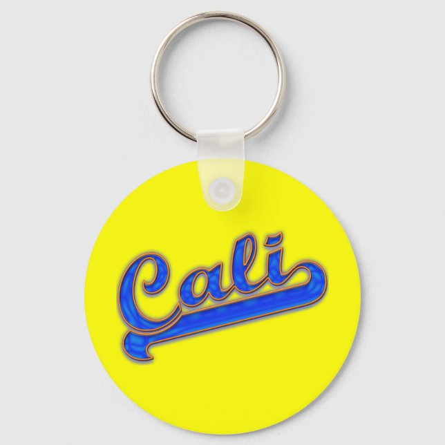 Cali Logo Blue Wave auf dem Gelben Schlüsselanhäng Schlüsselanhänger (Vorderseite)