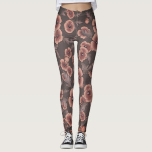 Cali Poppies Übergroße Drucke in Grau & Lachs Leggings