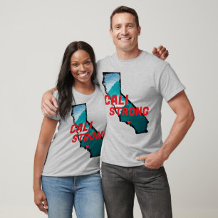 CALI STRONG Red Blk CA Kontur Ocean Solid Heart T-Shirt