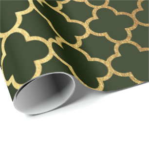 Cali Waldgrünes GoldQuatrefoil Kunst-Deko-Netz Geschenkpapier