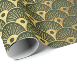 Cali Woodland Green Metallic Seashells Art Deco Geschenkpapier