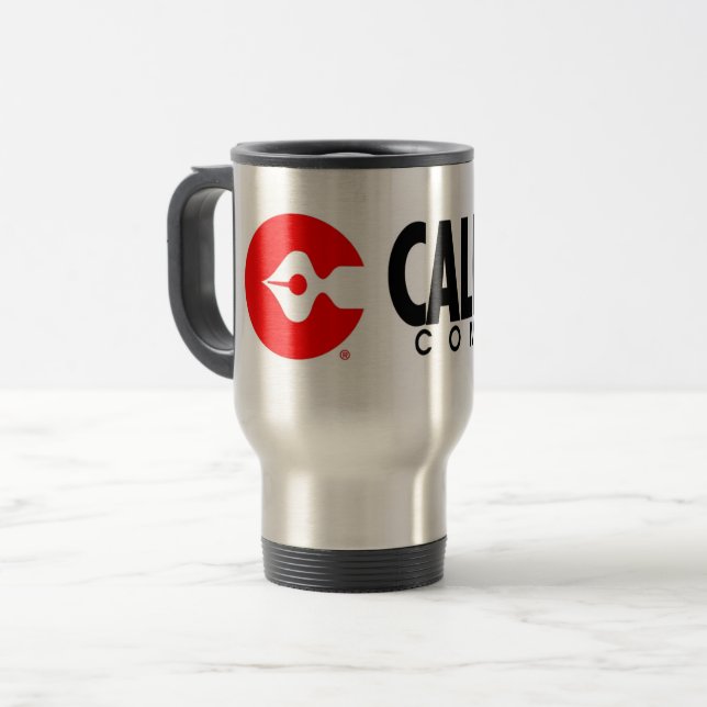 Caliber Comic XL Logo Reise Schlamm Reisebecher (Vorderseite Links)