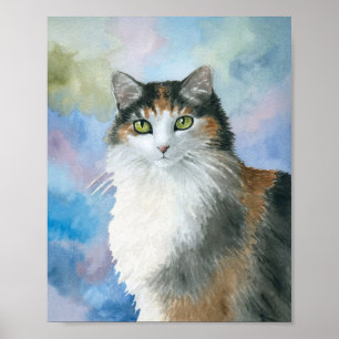Calico Cat 572 Tortie Tortoise Muschel blau Poster