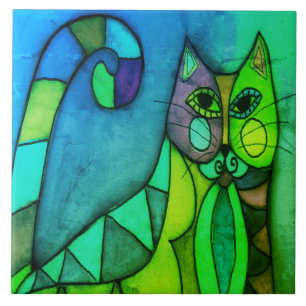 Calico Cat Abstrakte digitale Malerei Fliese
