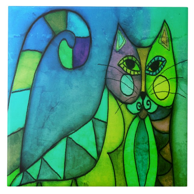 Calico Cat Abstrakte digitale Malerei Fliese (Vorderseite)