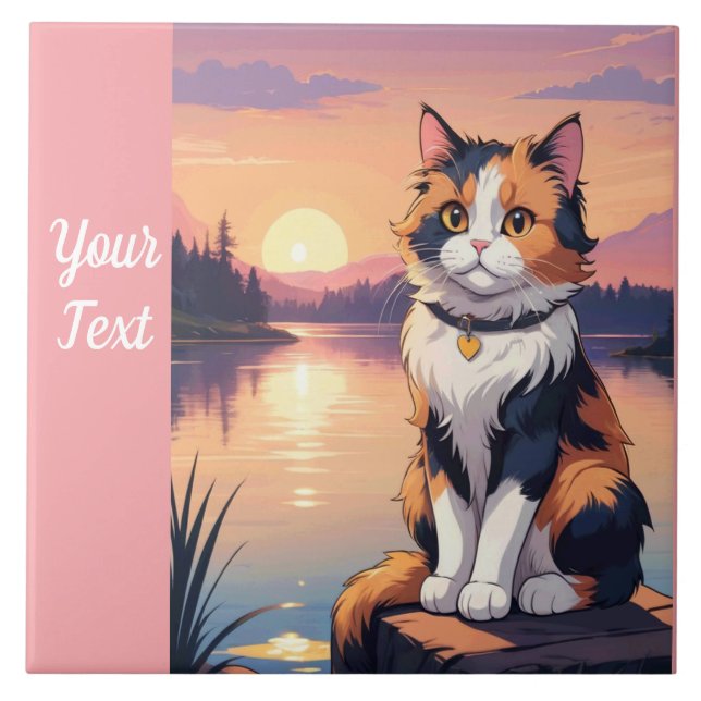 Calico Cat am See Fliese (Vorderseite)