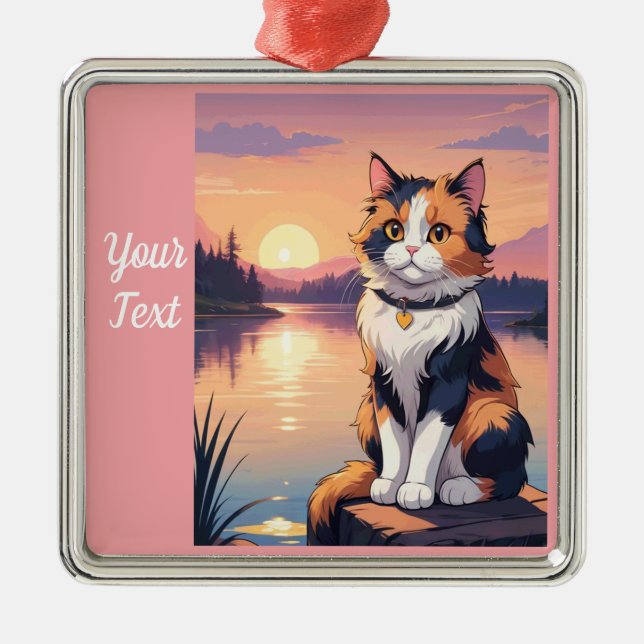 Calico Cat am See Ornament Aus Metall (Vorne)