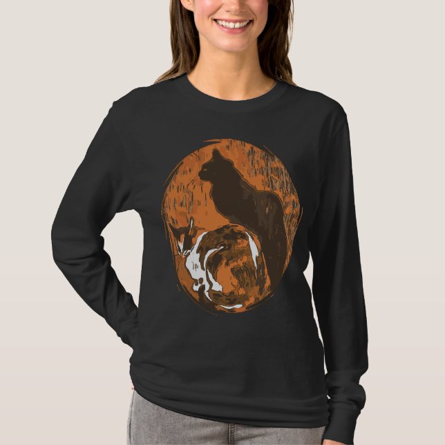 Calico Cat and Black Cat Grungy Art T-Shirt (Vorderseite)