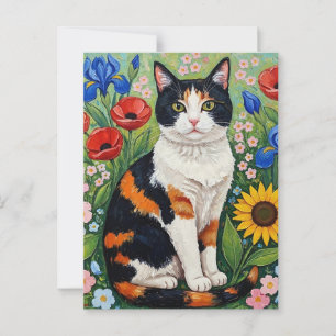 Calico Cat and Folk Art Sonnenblumen Postkarte