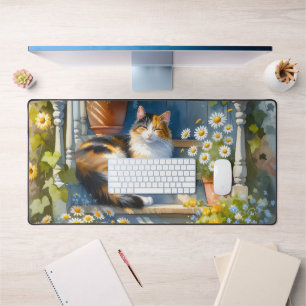 Calico Cat auf Blumenporch Cotattecore Schreibtischunterlage