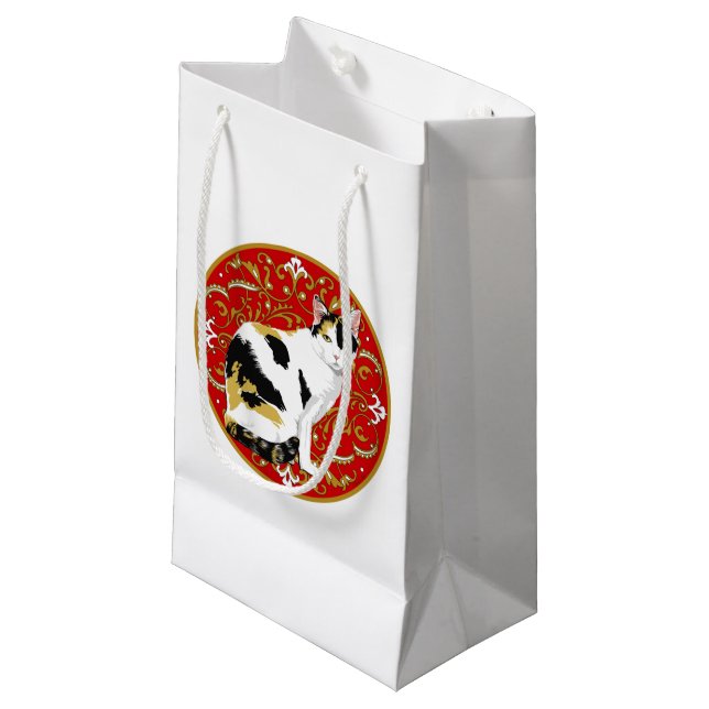Calico Cat Baroque Kleine Geschenktüte (Vorderseite Schrägansicht)