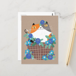 Calico Cat & Blume Postkarte