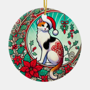 Calico Cat Christmas Keramik Ornament