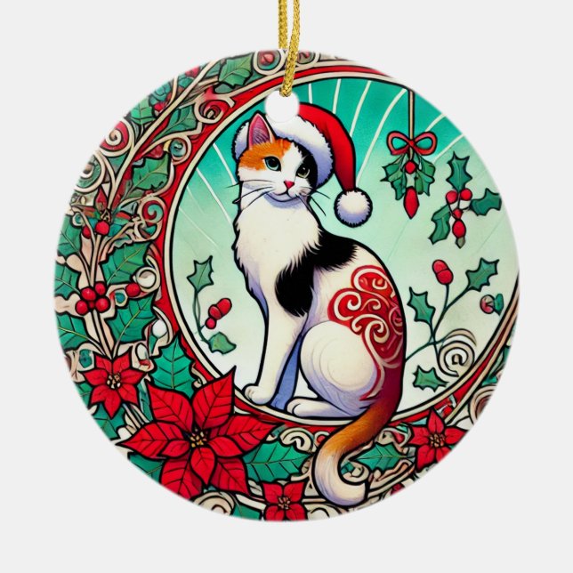 Calico Cat Christmas Keramik Ornament (Vorne)