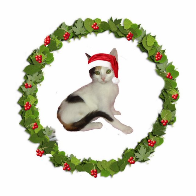 Calico Cat Christmas Wreath Fotoskulptur Ornament (Vorne)