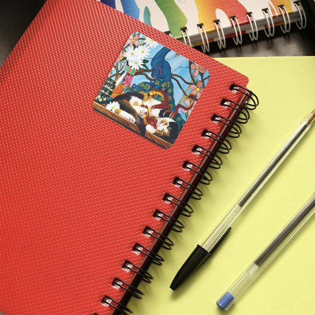 Calico Cat Dragon Red Quadratischer Aufkleber (Von Creator hochgeladen)