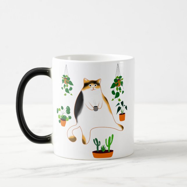 Calico Cat Drinking Cofee Tasse, Calico Cat Gift  Verwandlungstasse (Links)