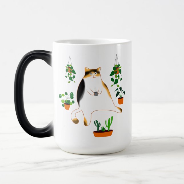 Calico Cat Drinking Cofee Tasse, Calico Cat Gift  Verwandlungstasse (Links)