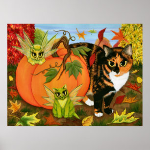 Calico Cat Fairy Cats Blätter Herbst Herbst Kunstd Poster