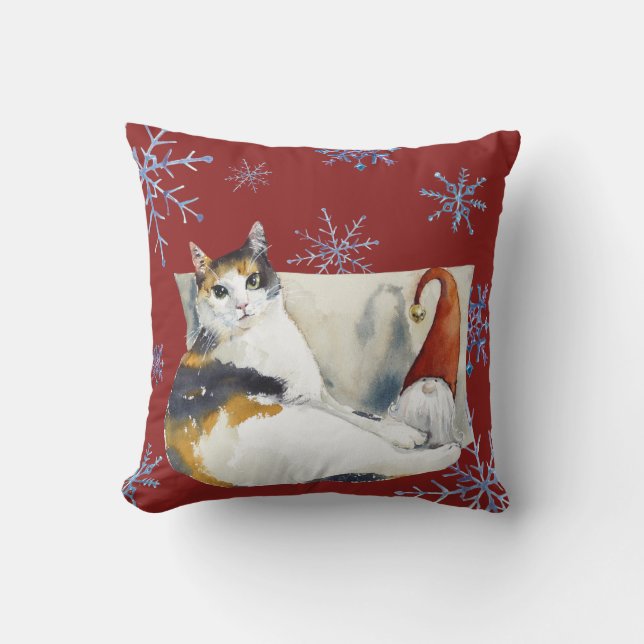 Calico Cat Gnome Weihnachtsschneeflocken Kissen (Vorderseite)
