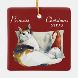 Calico Cat Gnome Weihnachtsthema Aquarell Cerami Keramikornament