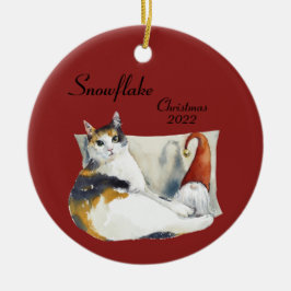 Calico Cat Gnome Weihnachtsthema Aquarell Keramik Ornament