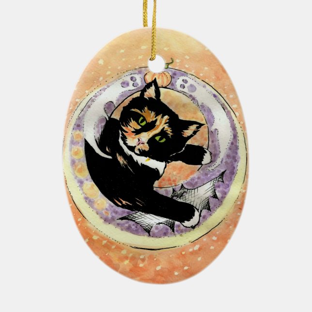 Calico Cat Halloween Keramikornament (Hinten)