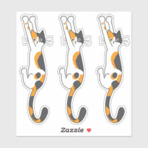 Calico Cat hanging on Funny Cat Stickers Aufkleber
