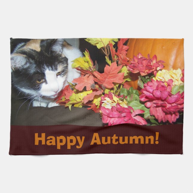 Calico Cat Herbst Herbstlaube Handtuch (Horizontal)