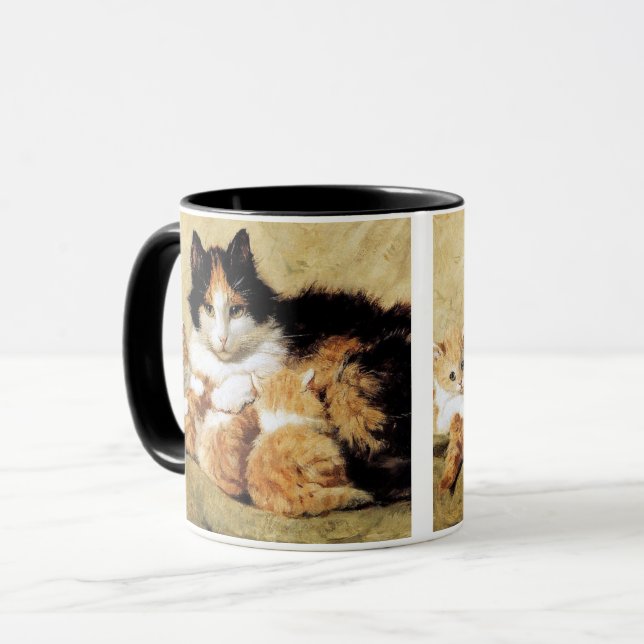 Calico Cat & ihre Kätzchen von Henriette Ronner Kn Tasse (Vorderseite Links)